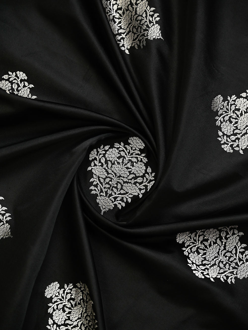 Black Booti Satin Silk Handloom Banarasi Saree - Sacred Weaves