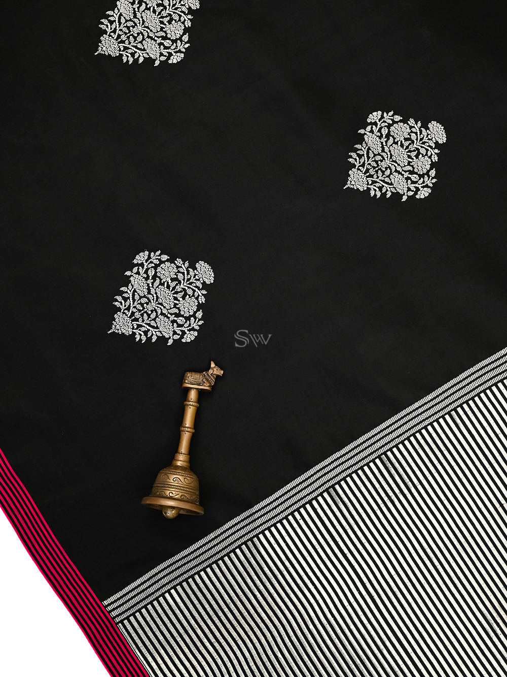 Black Booti Satin Silk Handloom Banarasi Saree - Sacred Weaves
