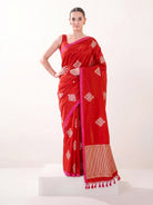 Red Booti Sona Roopa Satin Silk Handloom Banarasi Saree - Sacred Weaves