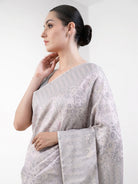 Light Grey Floral Jaal Tanchoi Silk Handloom Banarasi Saree - Sacred Weaves