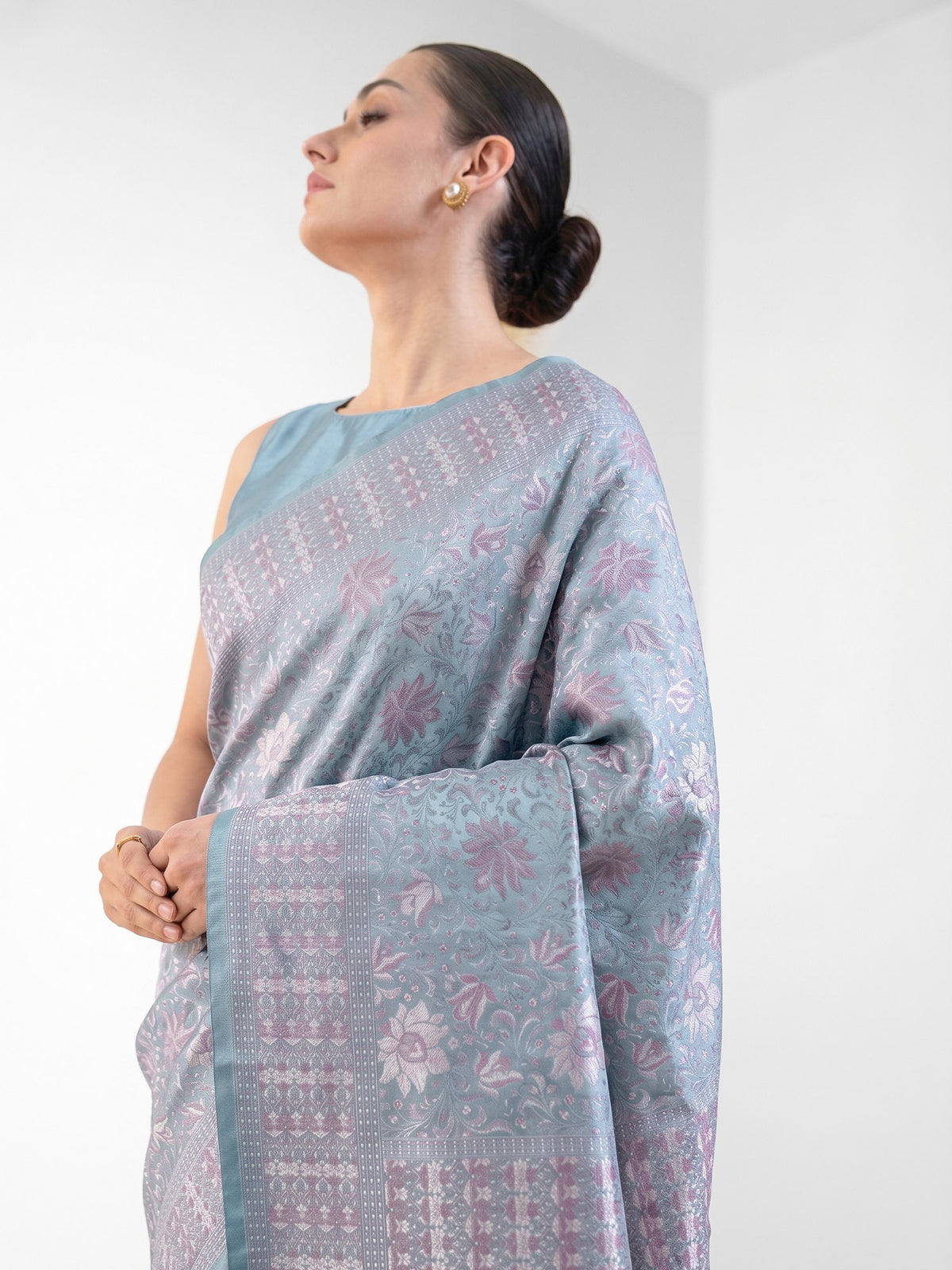 Light Aqua Blue Jaal Tanchoi Silk Handloom Banarasi Saree - Sacred Weaves