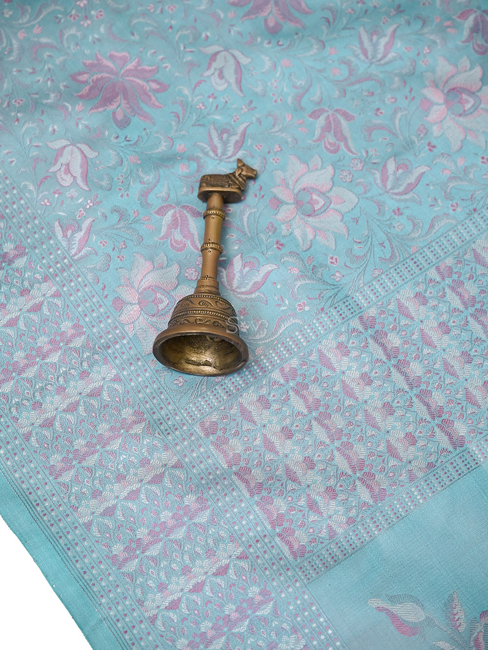 Light Aqua Blue Jaal Tanchoi Silk Handloom Banarasi Saree - Sacred Weaves