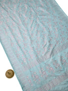 Aqua Blue Floral Jaal Tanchoi Silk Handloom Banarasi Saree - Sacred Weaves