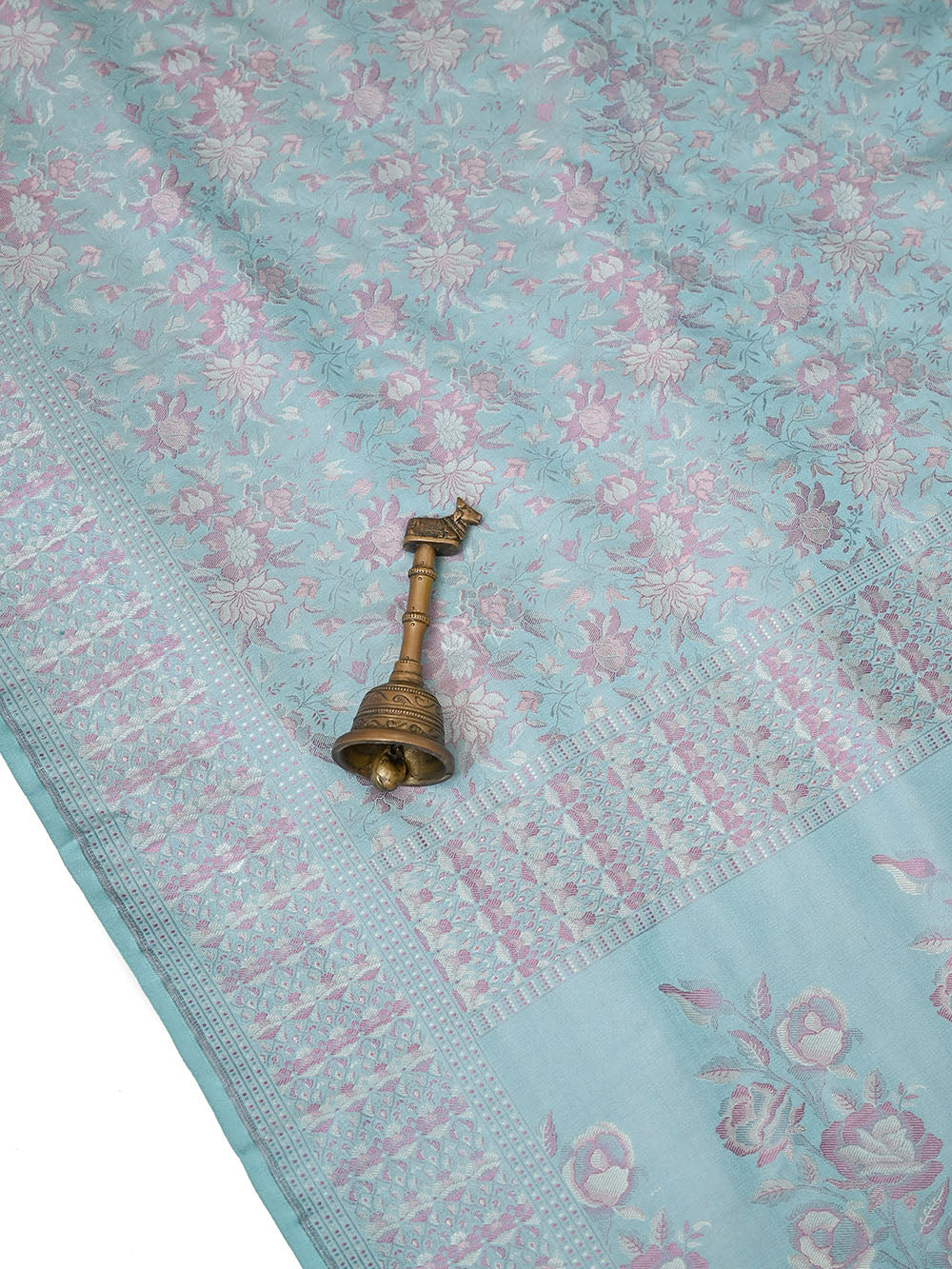 Aqua Blue Floral Jaal Tanchoi Silk Handloom Banarasi Saree - Sacred Weaves
