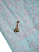 Aqua Blue Floral Jaal Tanchoi Silk Handloom Banarasi Saree - Sacred Weaves