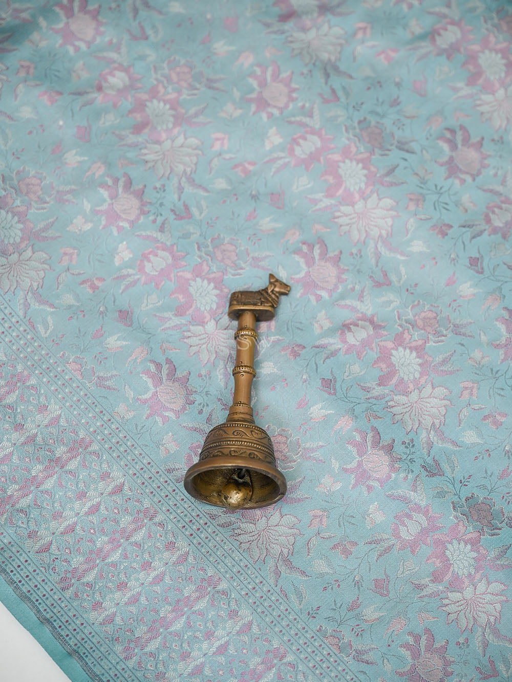 Aqua Blue Floral Jaal Tanchoi Silk Handloom Banarasi Saree - Sacred Weaves
