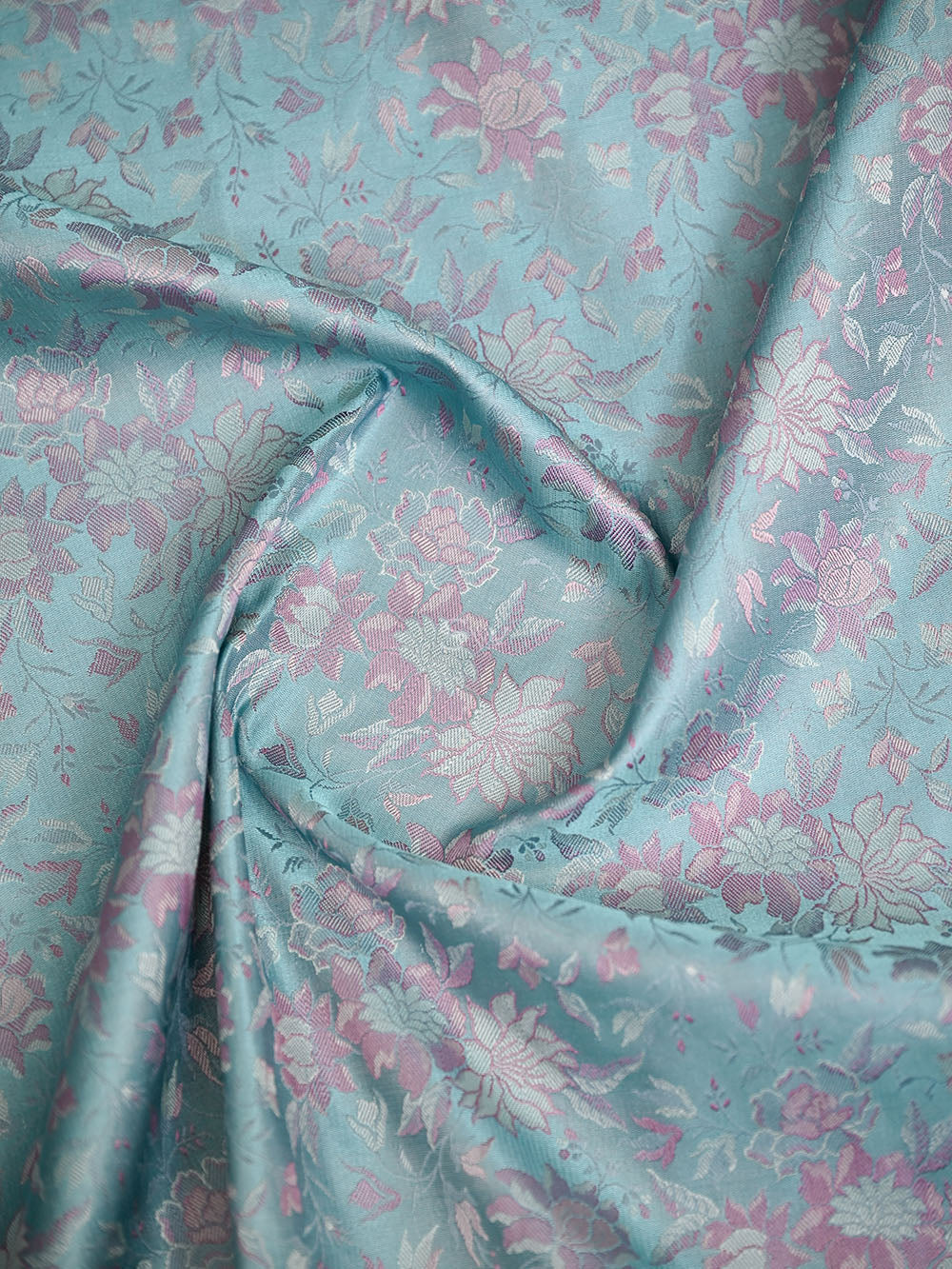 Aqua Blue Floral Jaal Tanchoi Silk Handloom Banarasi Saree - Sacred Weaves