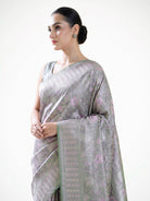 Pastel Mint Green Floral Tanchoi Silk Handloom Banarasi Saree - Sacred Weaves
