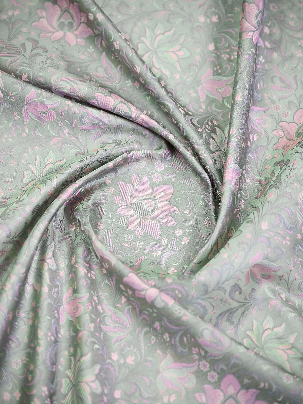 Pastel Mint Green Floral Tanchoi Silk Handloom Banarasi Saree - Sacred Weaves