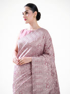 Pastel Onion Pink Floral Tanchoi Silk Handloom Banarasi Saree - Sacred Weaves