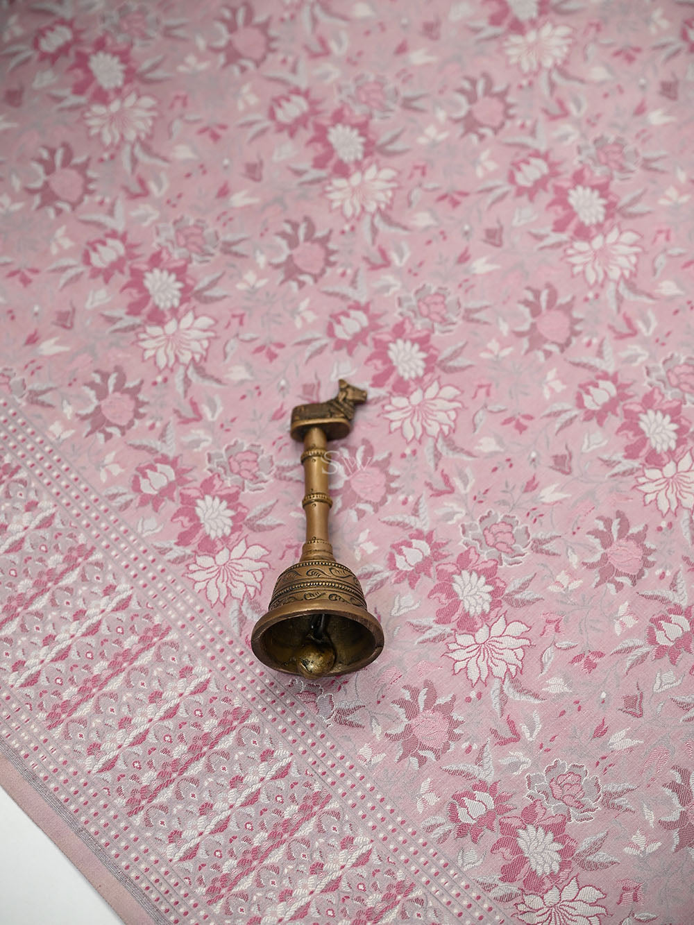 Pastel Onion Pink Floral Tanchoi Silk Handloom Banarasi Saree - Sacred Weaves