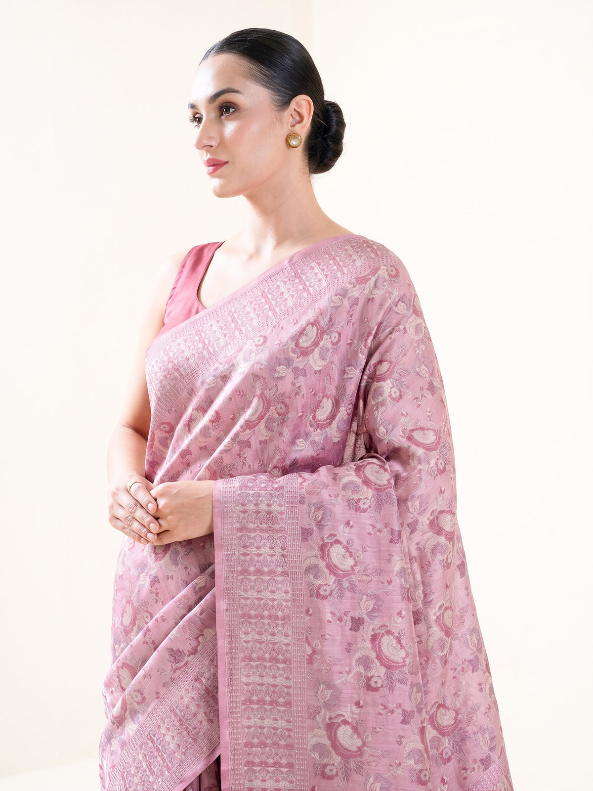 Pastel Pink Jaal Tanchoi Silk Handloom Banarasi Saree - Sacred Weaves