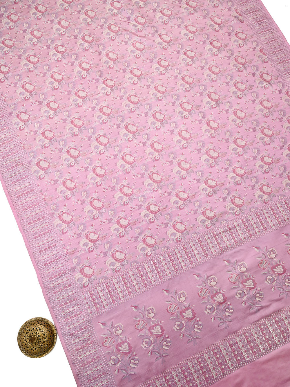 Pastel Pink Jaal Tanchoi Silk Handloom Banarasi Saree - Sacred Weaves