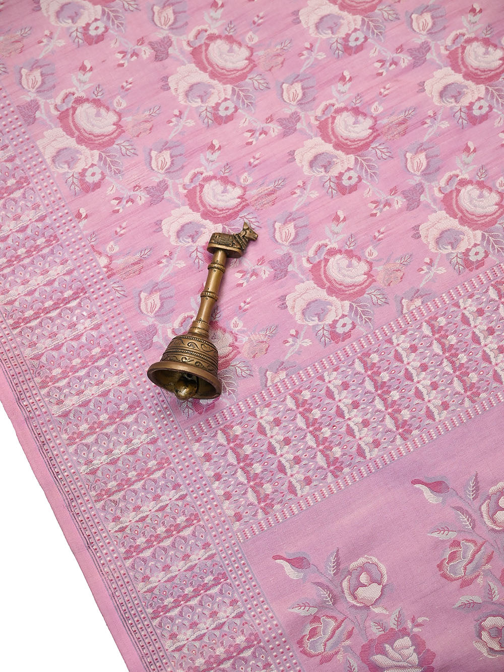 Pastel Pink Jaal Tanchoi Silk Handloom Banarasi Saree - Sacred Weaves