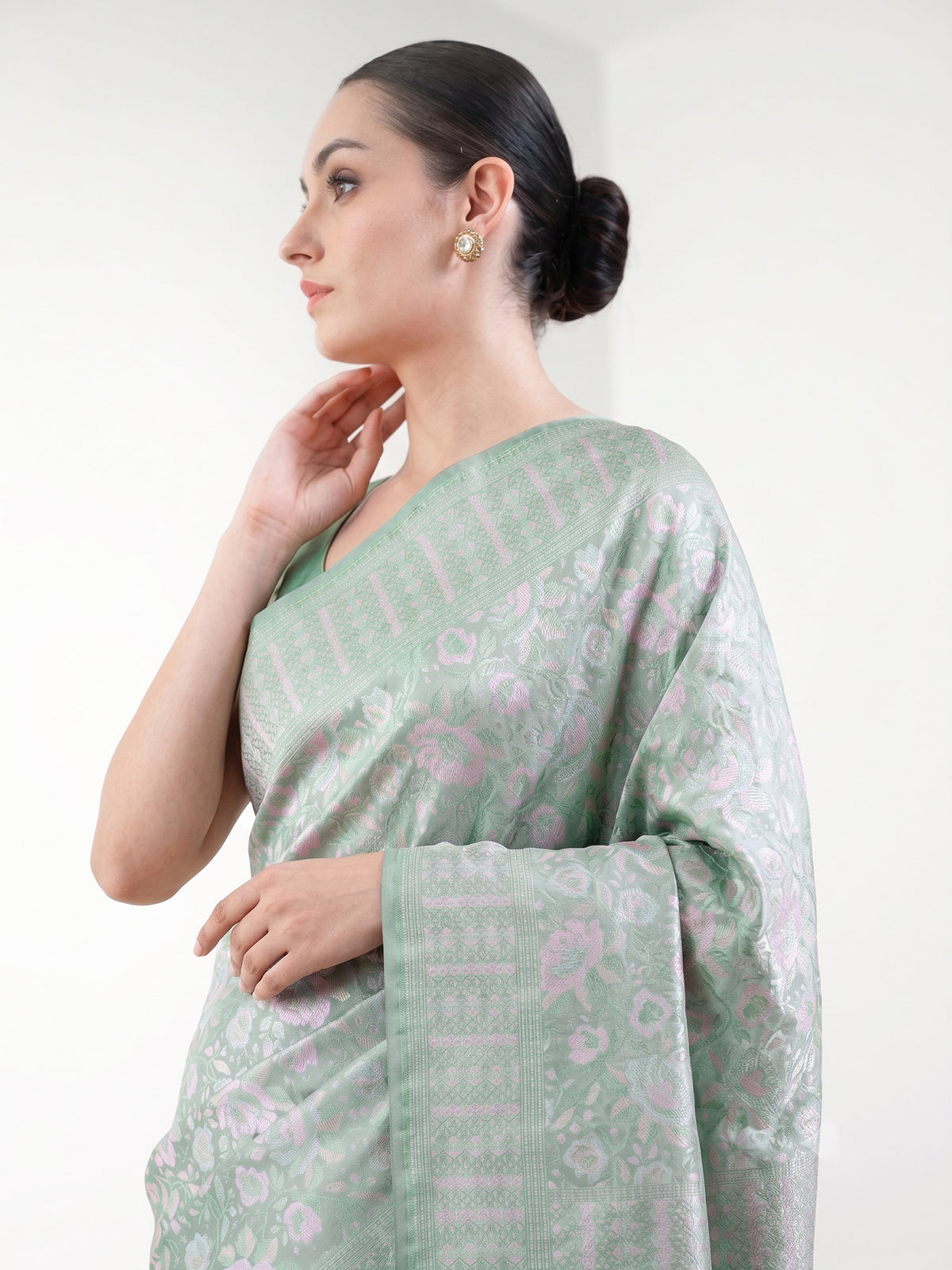 Mint Green Jaal Tanchoi Silk Handloom Banarasi Saree - Sacred Weaves