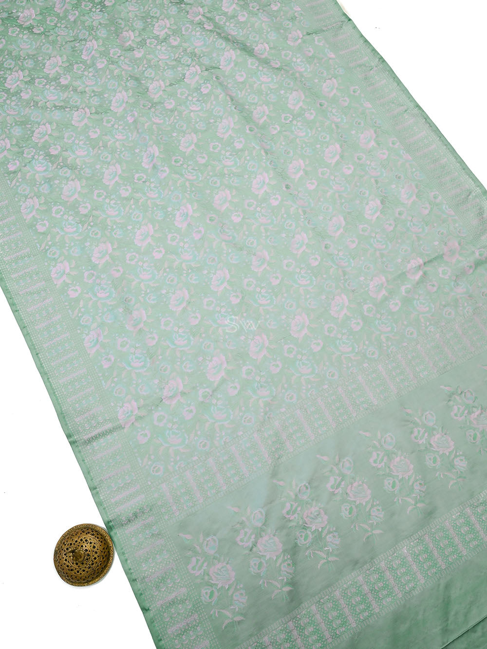 Mint Green Jaal Tanchoi Silk Handloom Banarasi Saree - Sacred Weaves