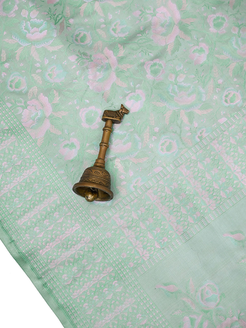 Mint Green Jaal Tanchoi Silk Handloom Banarasi Saree - Sacred Weaves