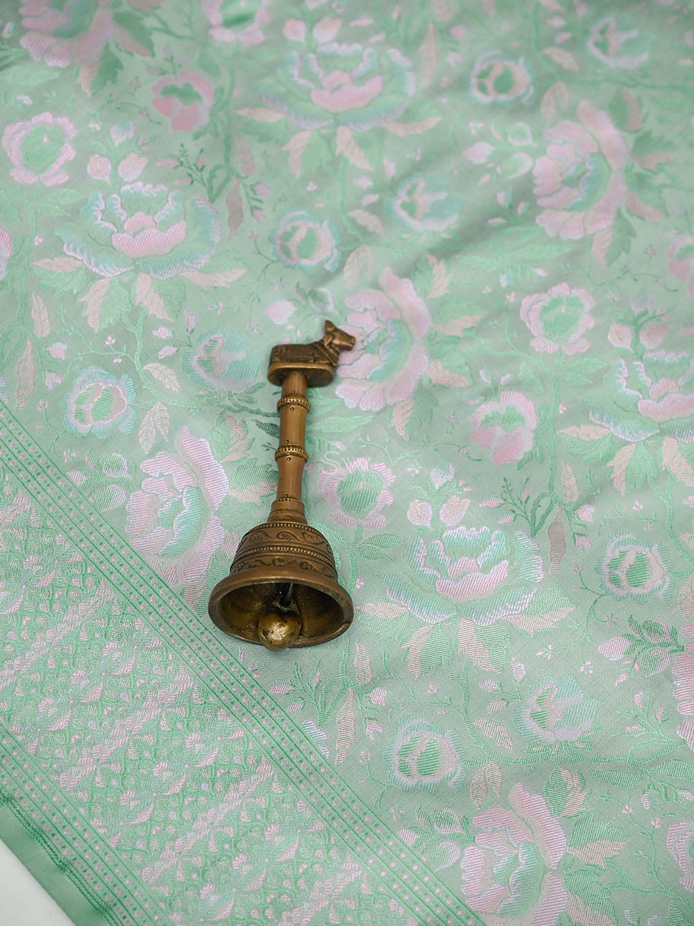 Mint Green Jaal Tanchoi Silk Handloom Banarasi Saree - Sacred Weaves