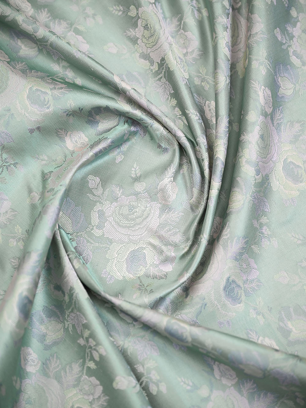 Mint Green Floral Tanchoi Silk Handloom Banarasi Saree - Sacred Weaves