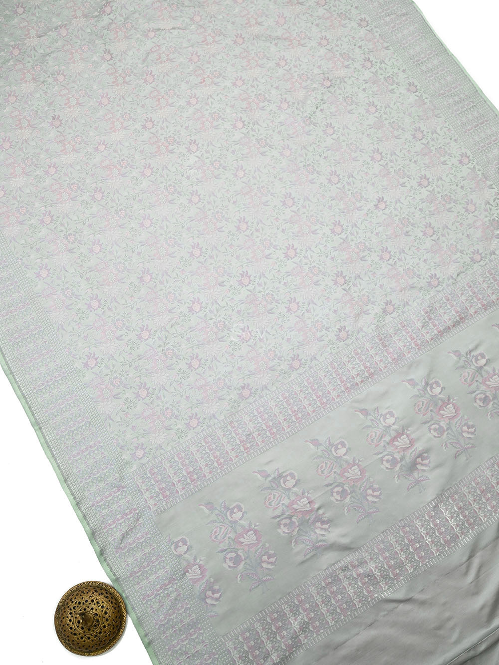 Pastel Mint Green Jaal Tanchoi Silk Handloom Banarasi Saree - Sacred Weaves