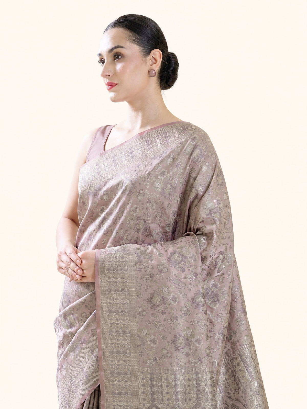 Dusty Pink Jaal Tanchoi Silk Handloom Banarasi Saree - Sacred Weaves