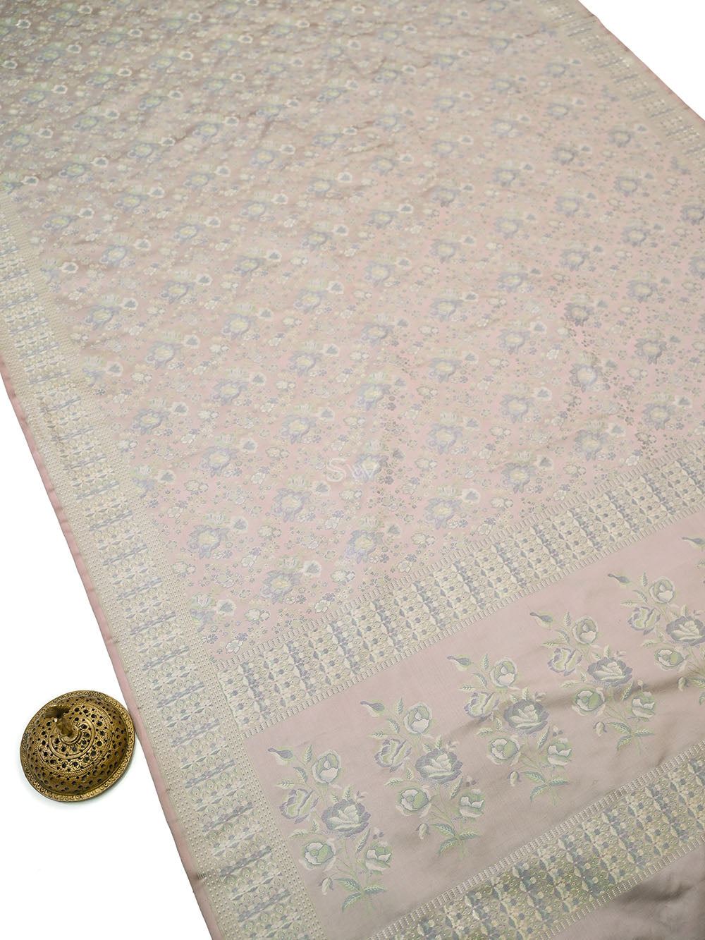 Dusty Pink Jaal Tanchoi Silk Handloom Banarasi Saree - Sacred Weaves