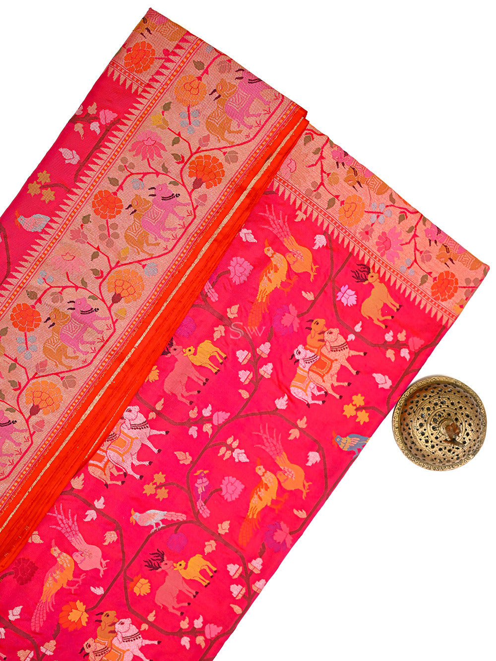 Dark Pink Shikargah Meenakari Real Zari Silk Handloom Banarasi Saree - Sacred Weaves