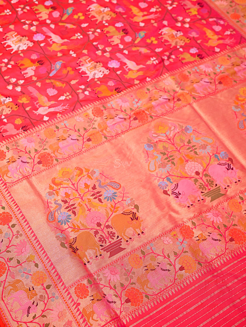 Dark Pink Shikargah Meenakari Real Zari Silk Handloom Banarasi Saree - Sacred Weaves