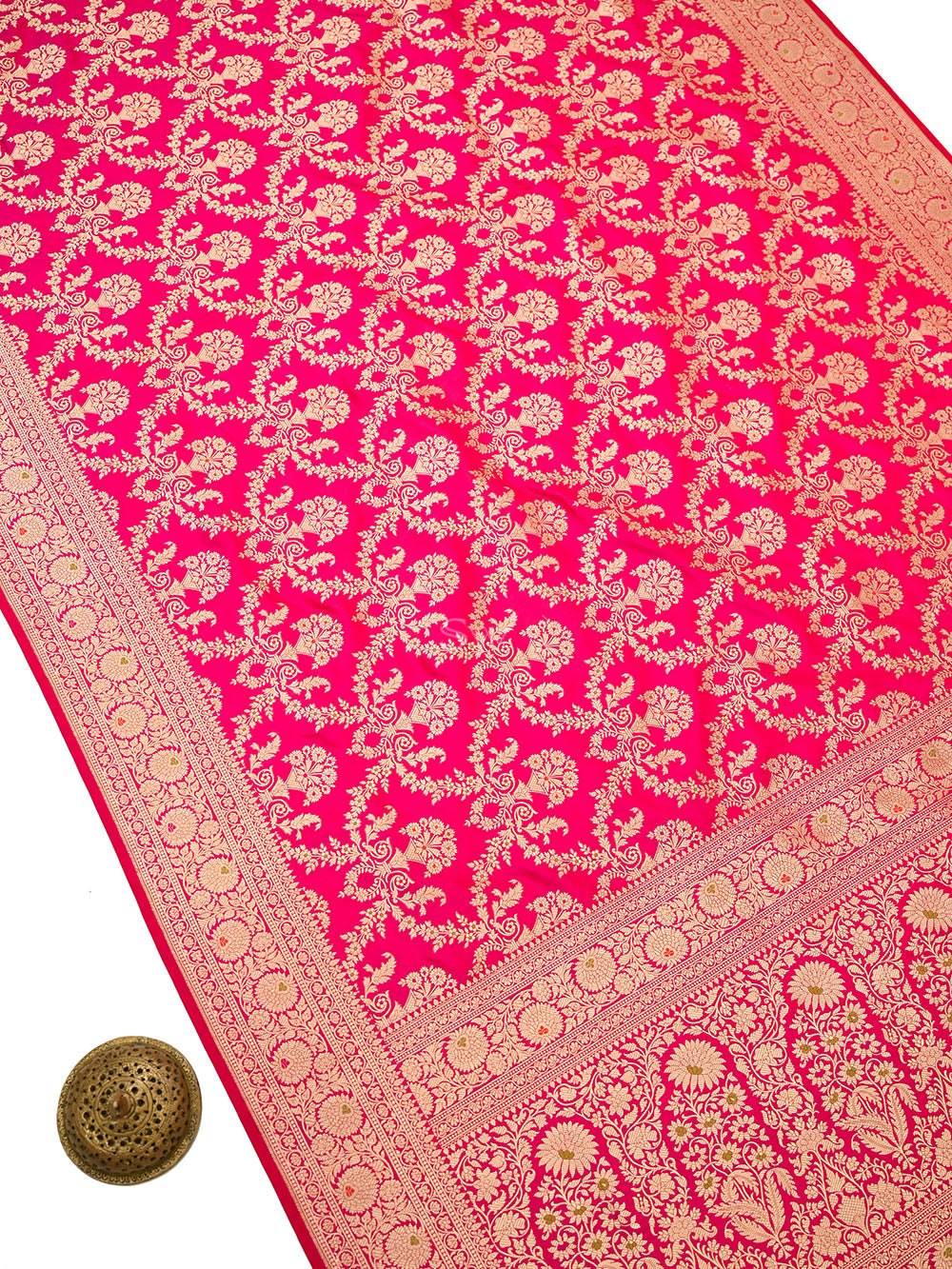 Pink Red Meenakari Uppada Katan Silk Handloom Banarasi Saree - Sacred Weaves