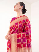 Red Pink Rangkat Jaal Katan Silk Handloom Banarasi Saree - Sacred Weaves