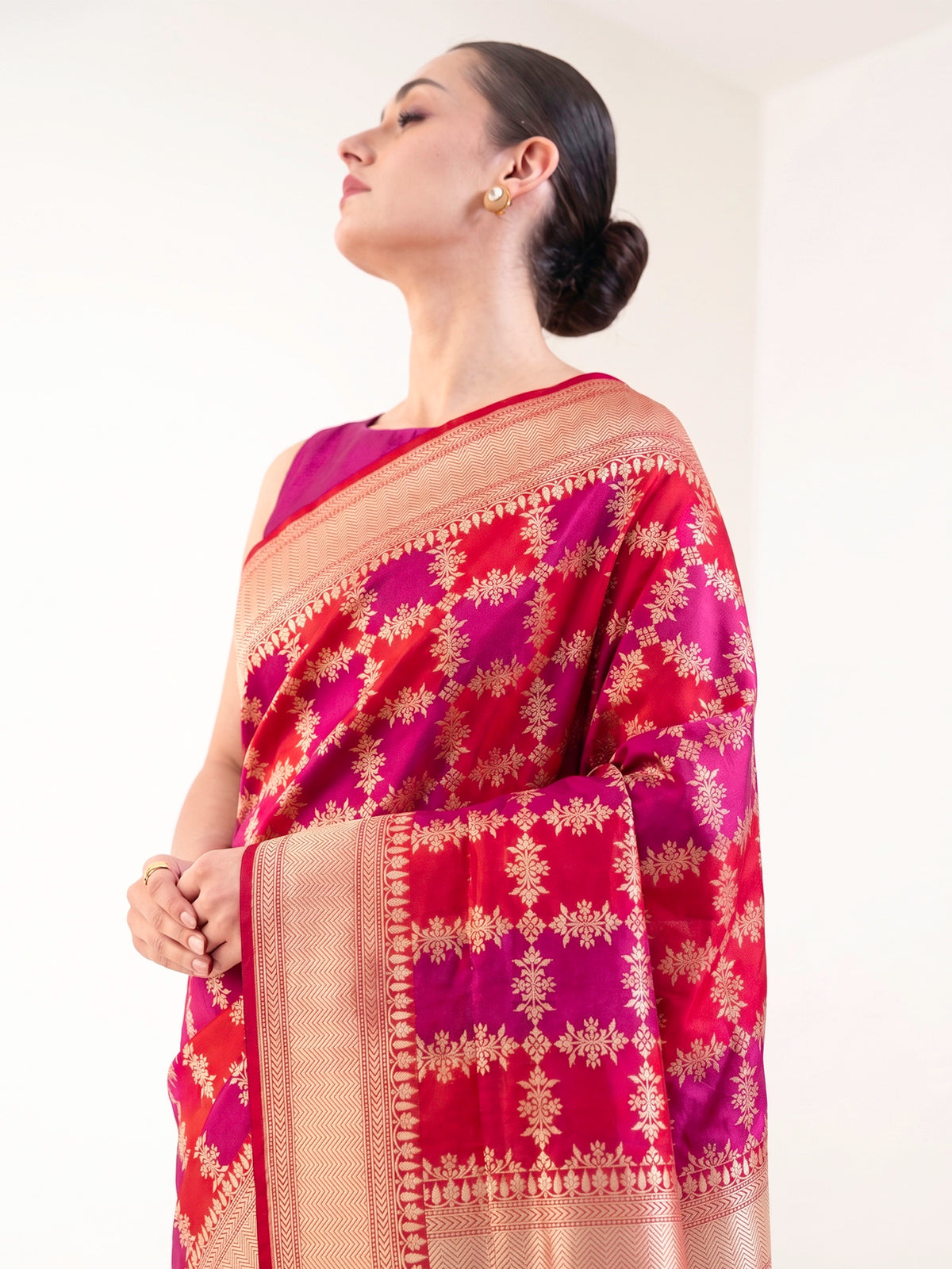 Red Pink Rangkat Jaal Katan Silk Handloom Banarasi Saree - Sacred Weaves
