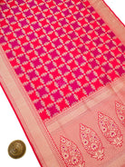 Red Pink Rangkat Jaal Katan Silk Handloom Banarasi Saree - Sacred Weaves
