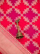 Red Pink Rangkat Jaal Katan Silk Handloom Banarasi Saree - Sacred Weaves