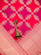 Red Pink Rangkat Jaal Katan Silk Handloom Banarasi Saree - Sacred Weaves