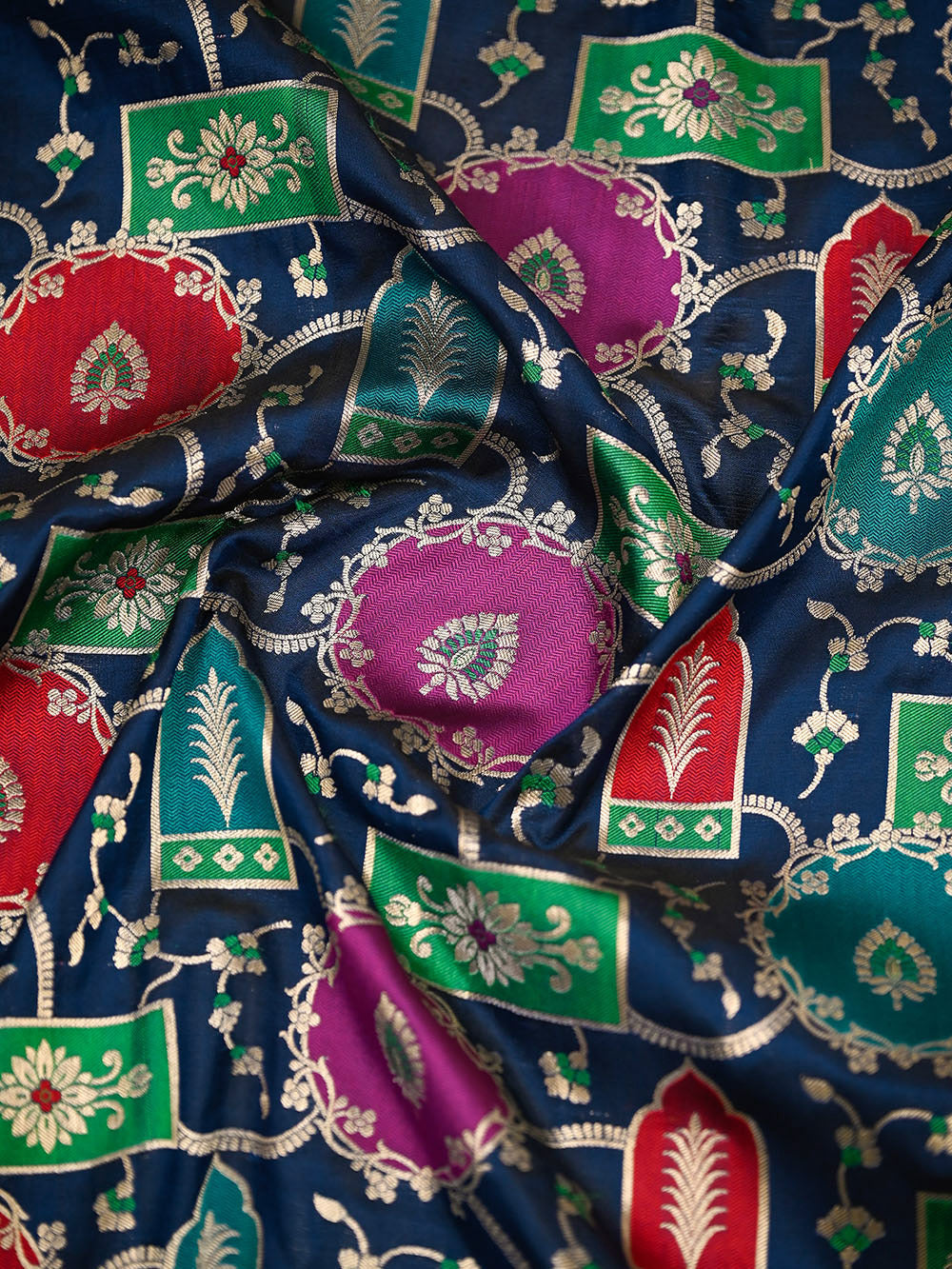 Midnight Blue Rangkat Katan Silk Handloom Banarasi Saree - Sacred Weaves
