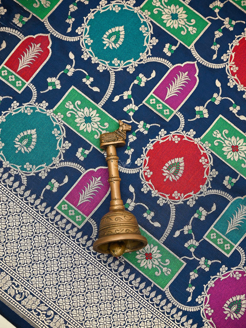 Midnight Blue Rangkat Katan Silk Handloom Banarasi Saree - Sacred Weaves