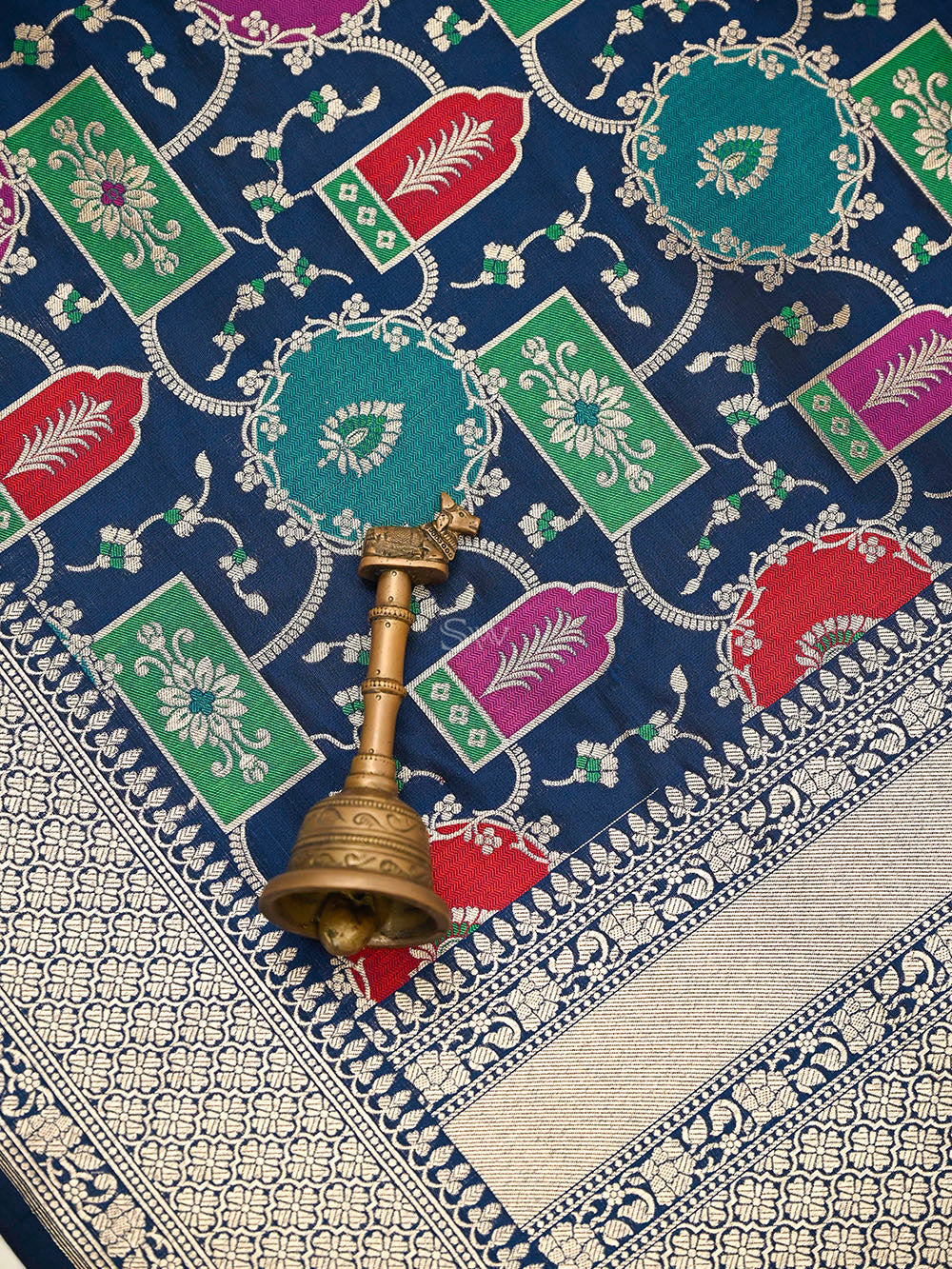 Midnight Blue Rangkat Katan Silk Handloom Banarasi Saree - Sacred Weaves