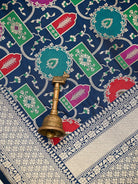 Midnight Blue Rangkat Katan Silk Handloom Banarasi Saree - Sacred Weaves