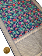 Midnight Blue Rangkat Katan Silk Handloom Banarasi Saree - Sacred Weaves