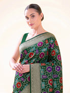 Bottle Green Jaal Rangkat Katan Silk Handloom Banarasi Saree - Sacred Weaves