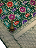 Bottle Green Jaal Rangkat Katan Silk Handloom Banarasi Saree - Sacred Weaves