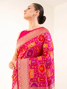 Dark Pink Rangkat Katan Silk Handloom Banarasi Saree - Sacred Weaves