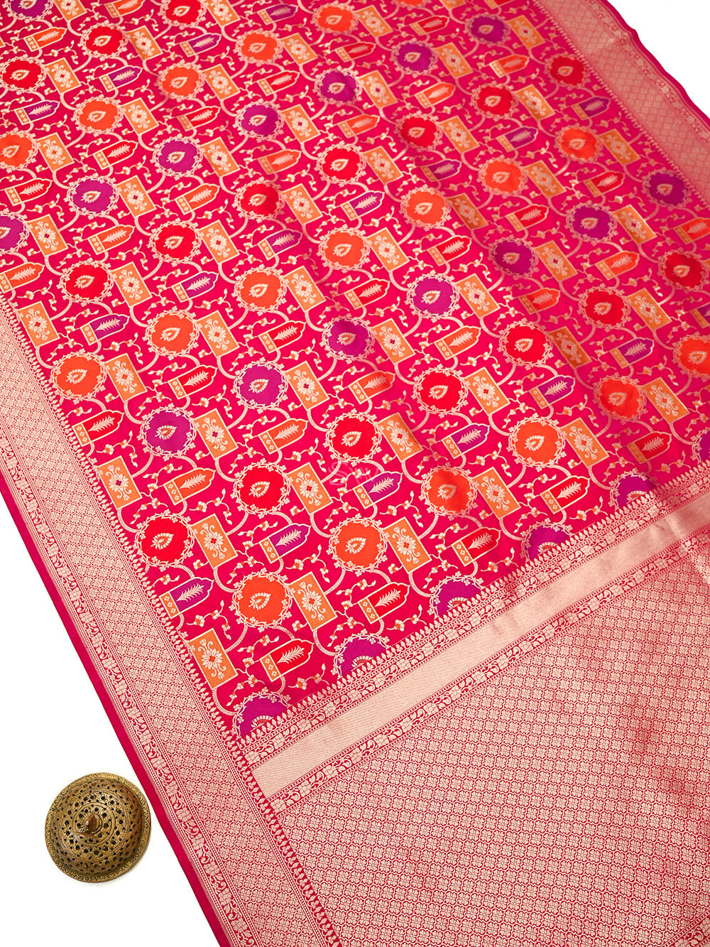 Dark Pink Rangkat Katan Silk Handloom Banarasi Saree - Sacred Weaves