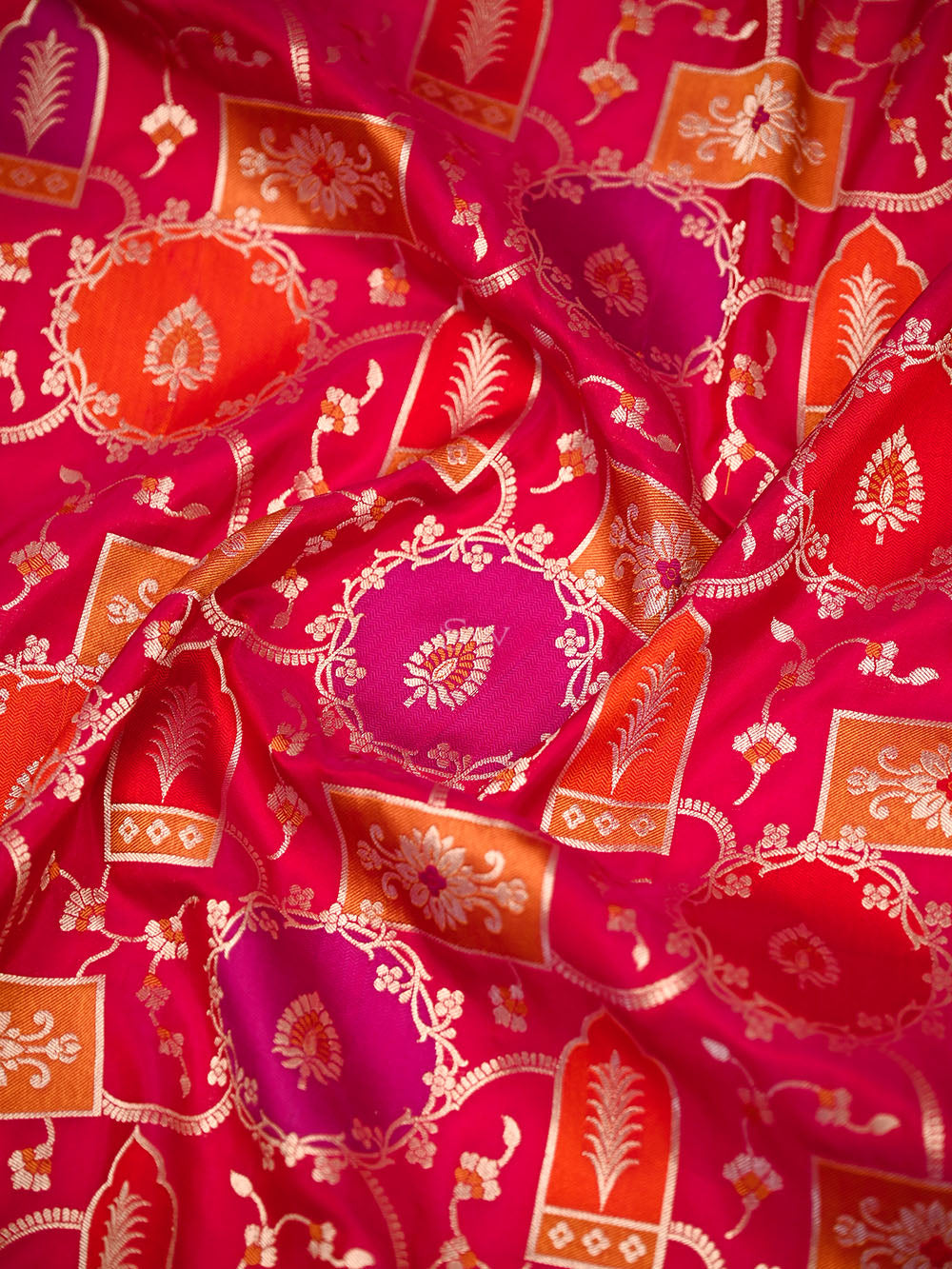 Dark Pink Rangkat Katan Silk Handloom Banarasi Saree - Sacred Weaves