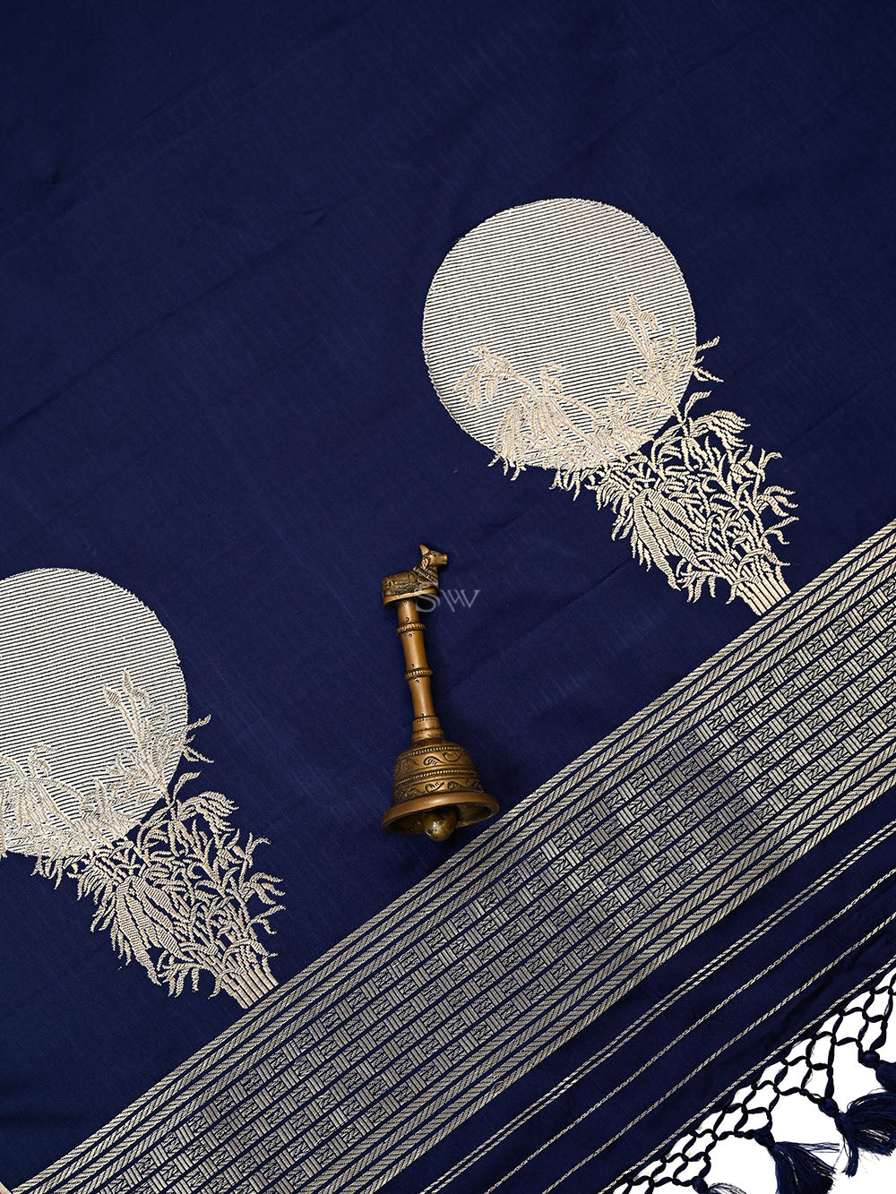 Navy Blue Plain Sona Roopa Satin Silk Handloom Banarasi Saree - Sacred Weaves