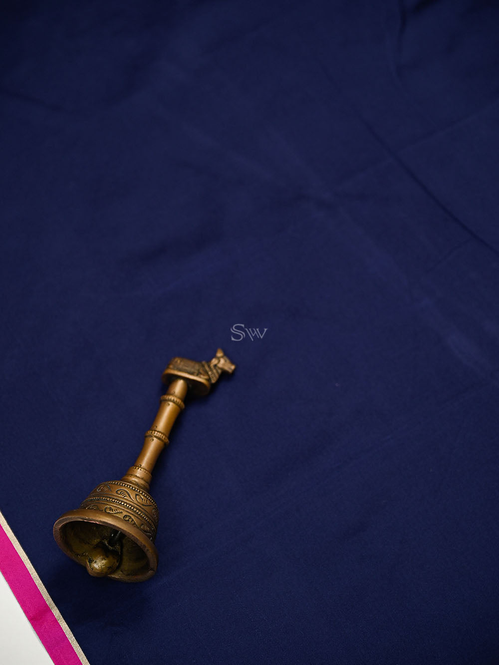 Navy Blue Plain Sona Roopa Satin Silk Handloom Banarasi Saree - Sacred Weaves
