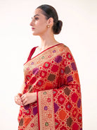 Red Rangkat Jaal Katan Silk Handloom Banarasi Saree - Sacred Weaves