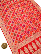 Red Rangkat Jaal Katan Silk Handloom Banarasi Saree - Sacred Weaves