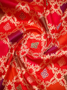 Red Rangkat Jaal Katan Silk Handloom Banarasi Saree - Sacred Weaves