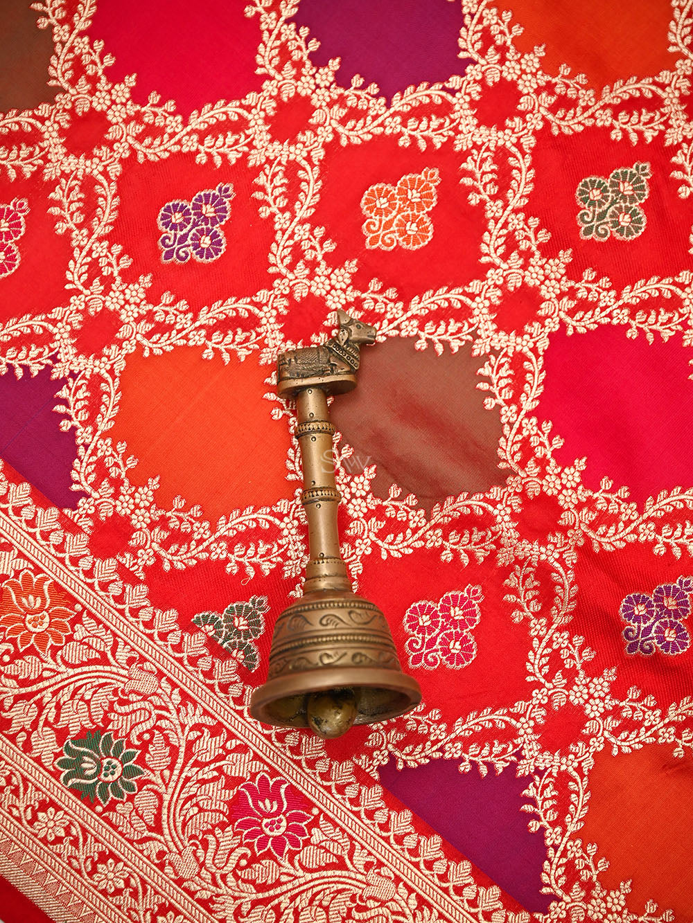 Red Rangkat Jaal Katan Silk Handloom Banarasi Saree - Sacred Weaves
